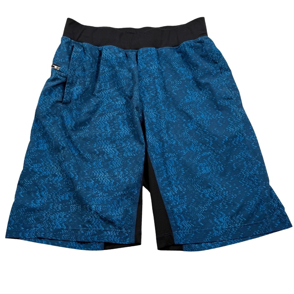 Lululemon Shorts Mens Medium Blue Black Digital Pixel Print Athletic Workout